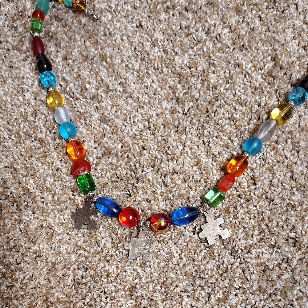 Colorful Beaded Necklace with Silver Charms